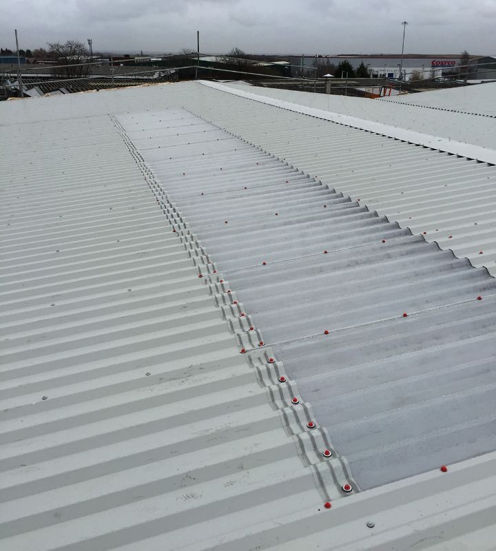 New in-plane GRP rooflights set into a profiled metal roof
