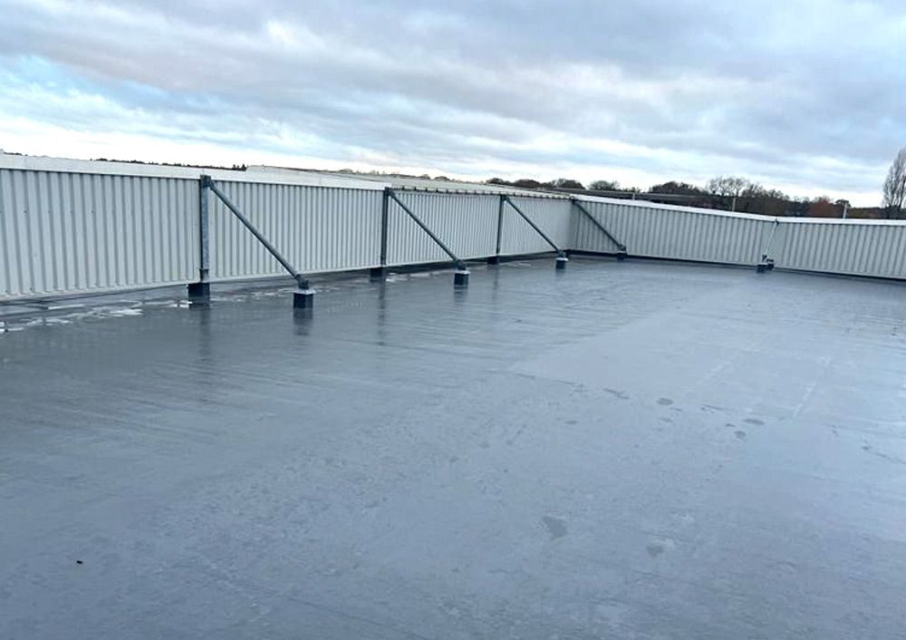 Grey membrane roof with edge protection, One Central Boulevard, Solihull
