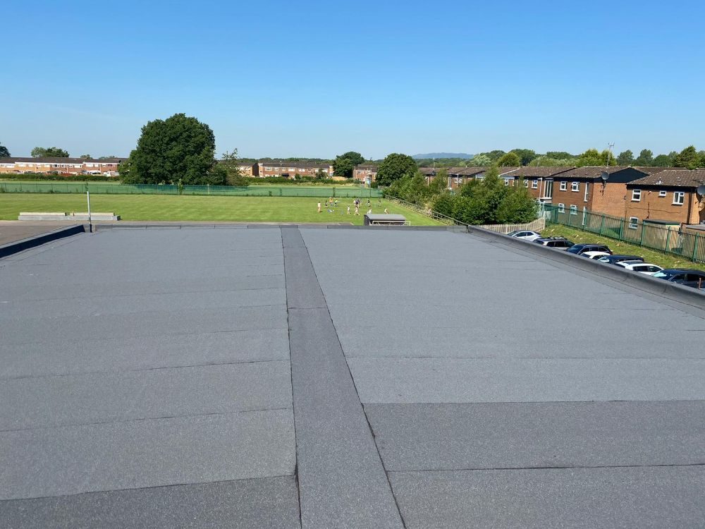 Completed warm roof with tapered insulation, Windmill Primary School, Telford