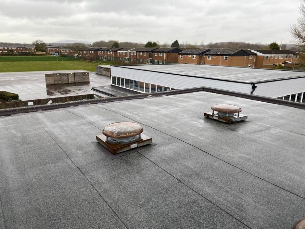 Completed flat roof at a primary school