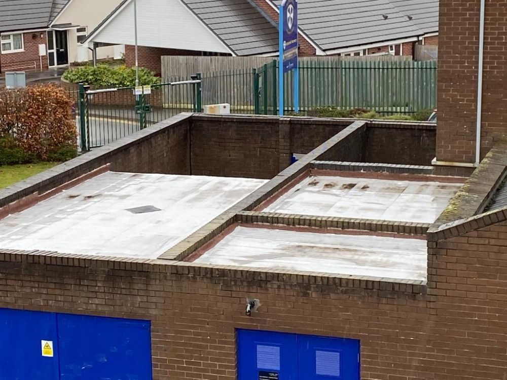 Stripped roof decks during a refurbishment